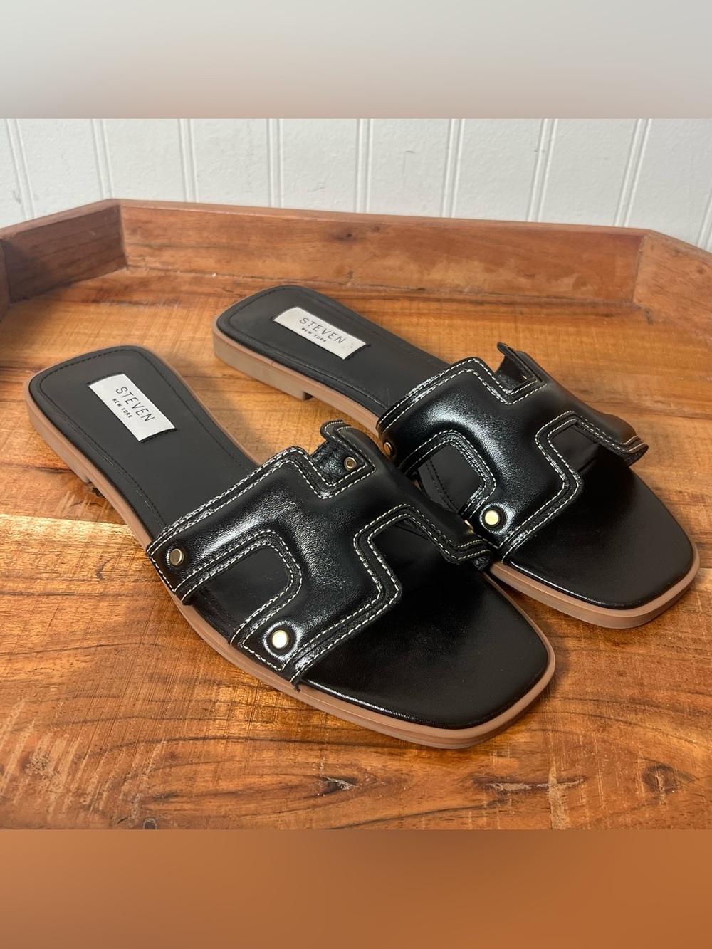 NEW Steven New York Harlien Slide Sandal Open Toe  Black Size 9